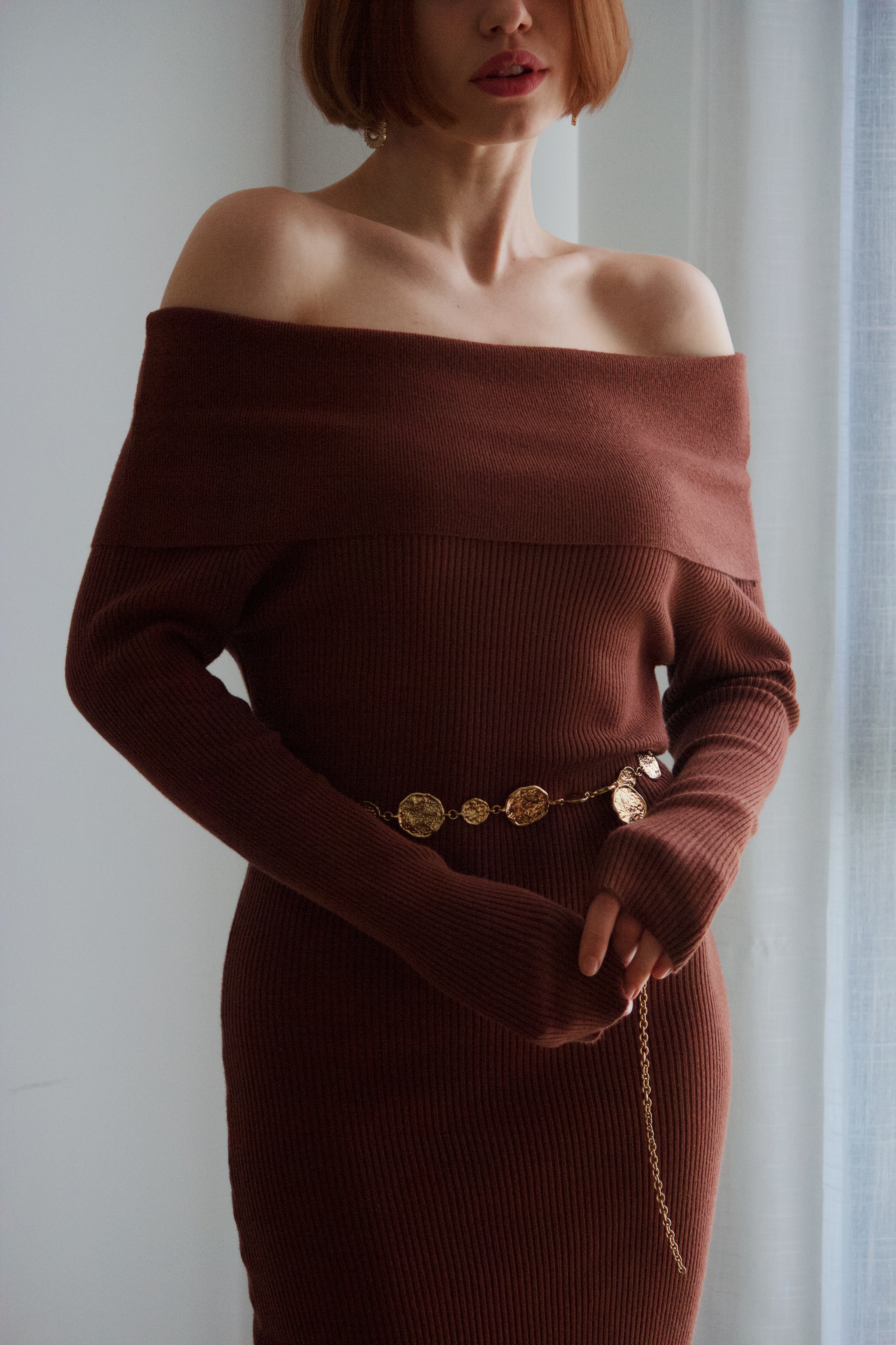 Vestido midi de punto mujer-elegante y favorecedor