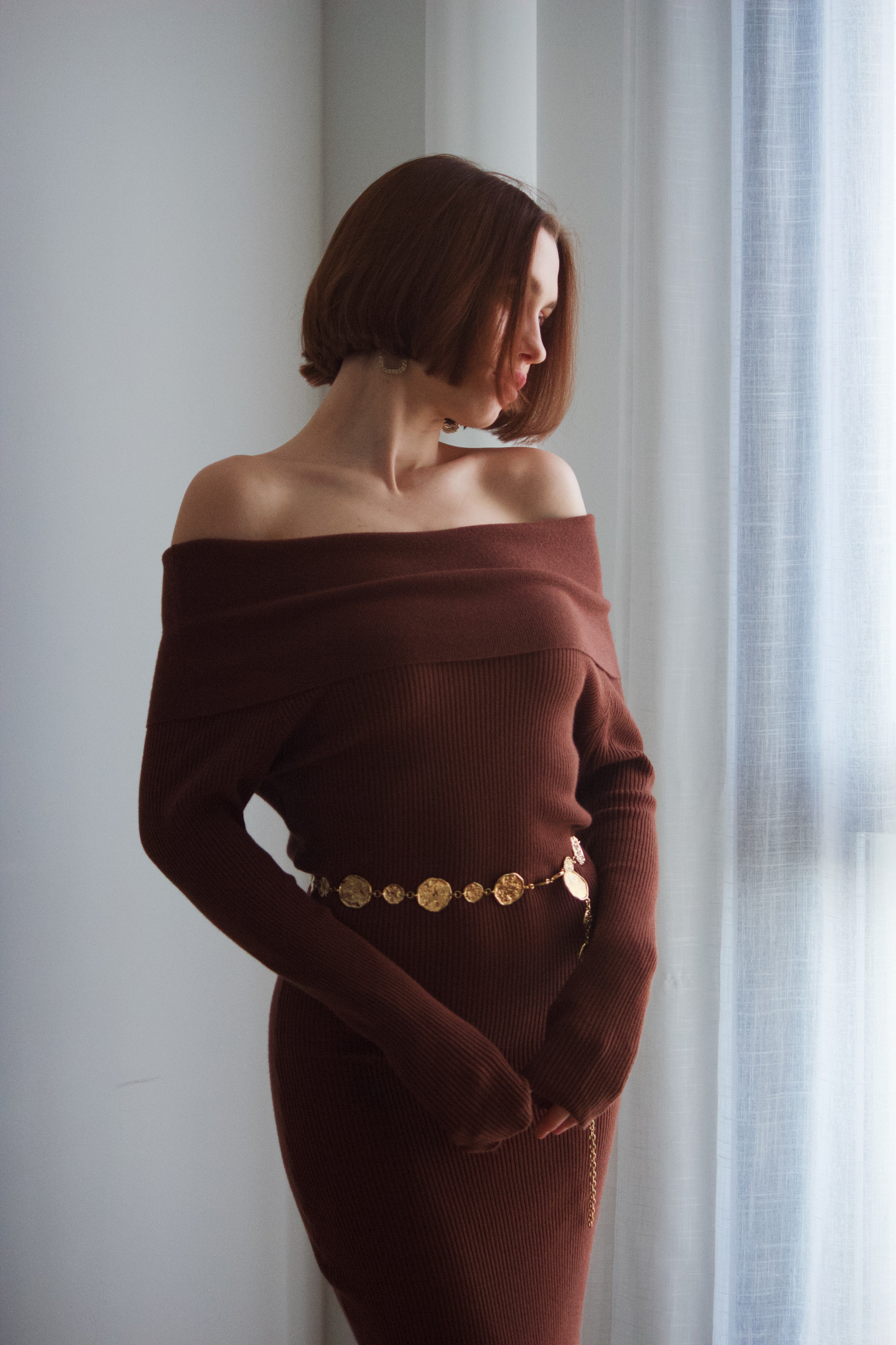 Vestido midi de punto mujer-elegante y favorecedor
