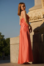 Vestido satén coral espalda con lazos mujer look fiesta elegante comprar España