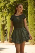 Short falda mujer verde oscuro volantes encaje outfit verano comprar España