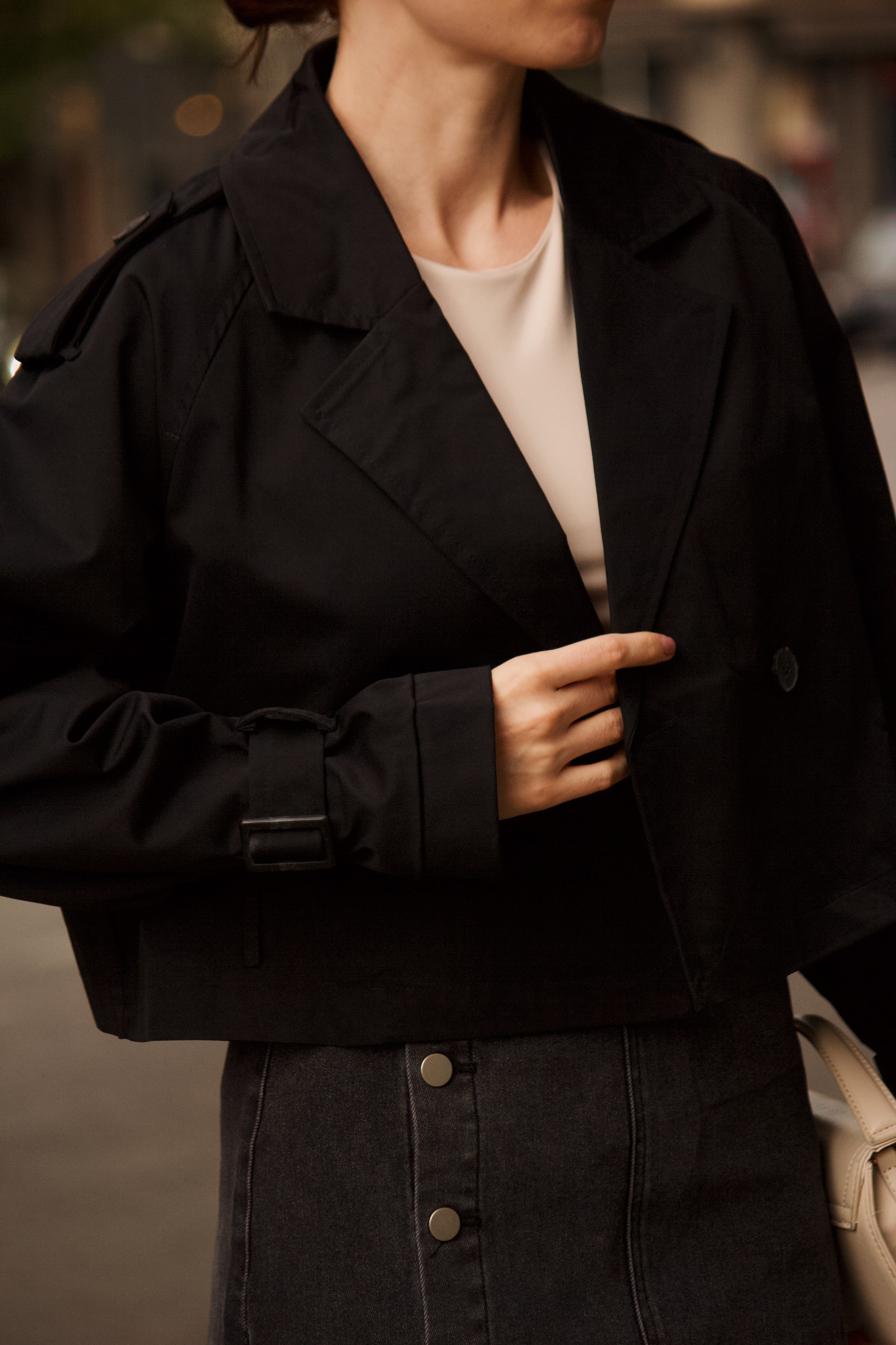 Trench coat negro mujer corto street style comprar online España