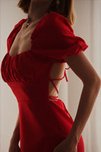 Vestido Rojo Espalda Lazos