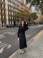 Abrigo trench negro corto mujer look casual elegante comprar