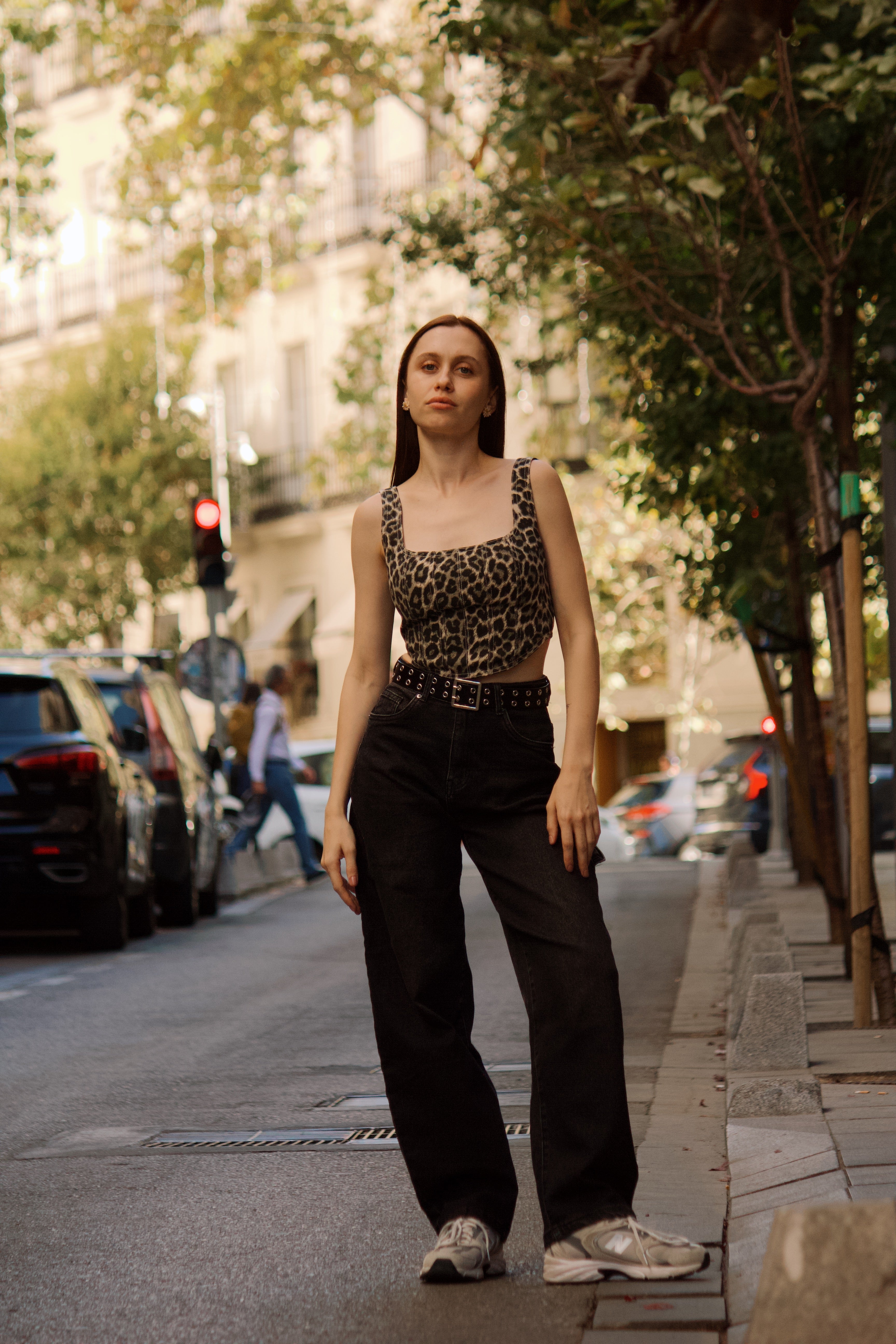 corset vaquero leopardo detalle cremallera trasera crop top mujer