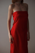 Vestido Maxi Satinado Espalda Descubierta