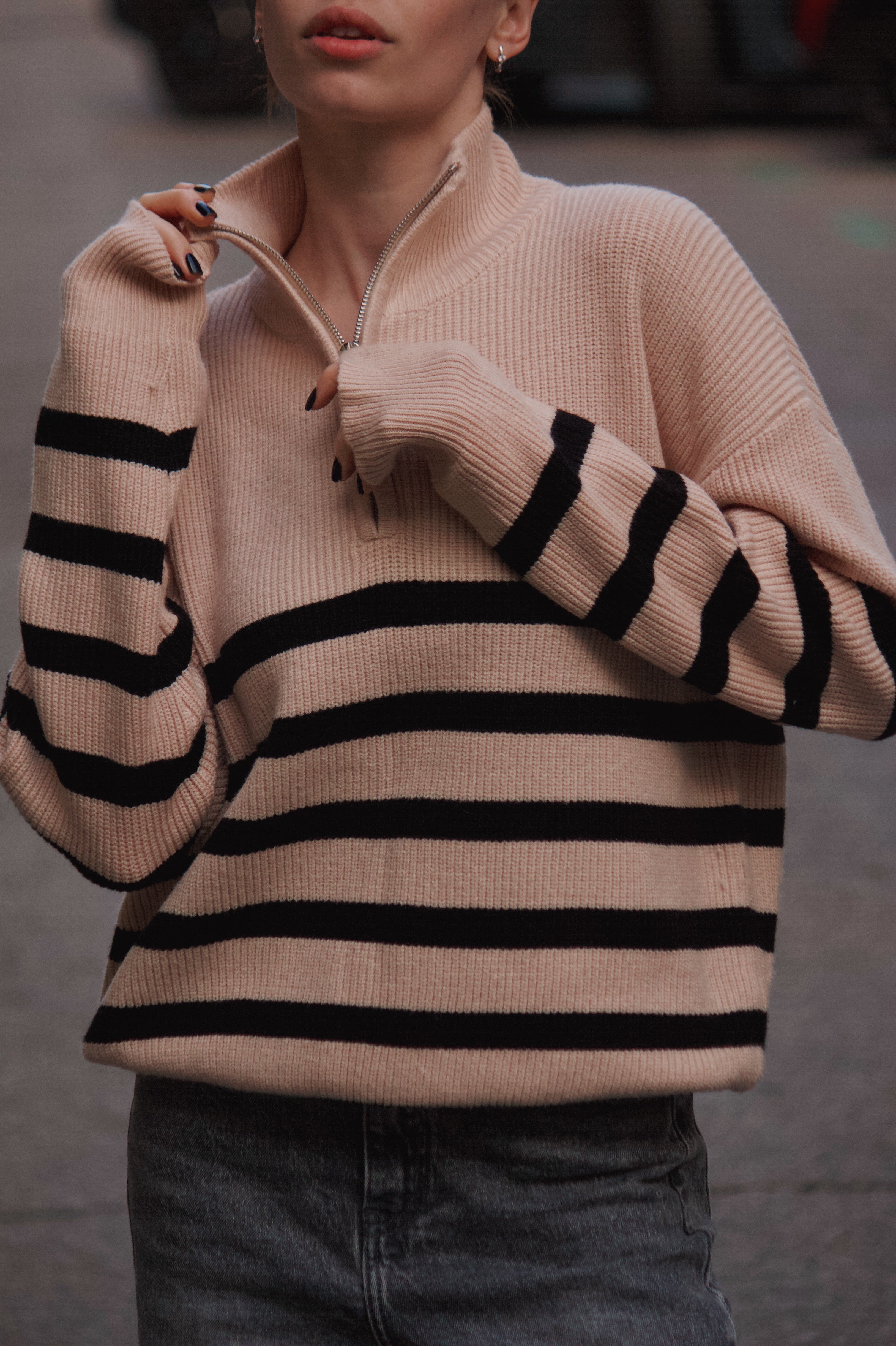 Jersey de rayas con cuello cremallera