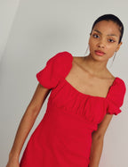 Vestido Rojo Con Mangas Abullonadas