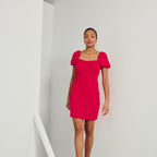Vestido Rojo Con Mangas Abullonadas