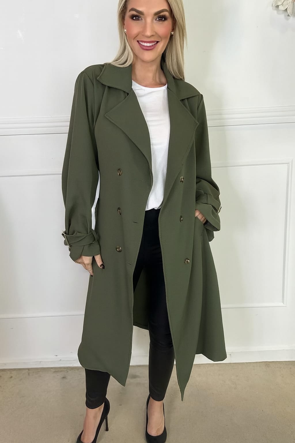 Gabardina fluida verde caqui