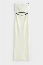 Vestido ajustado blanco mujer abertura cintura ribete negro tendencia 206